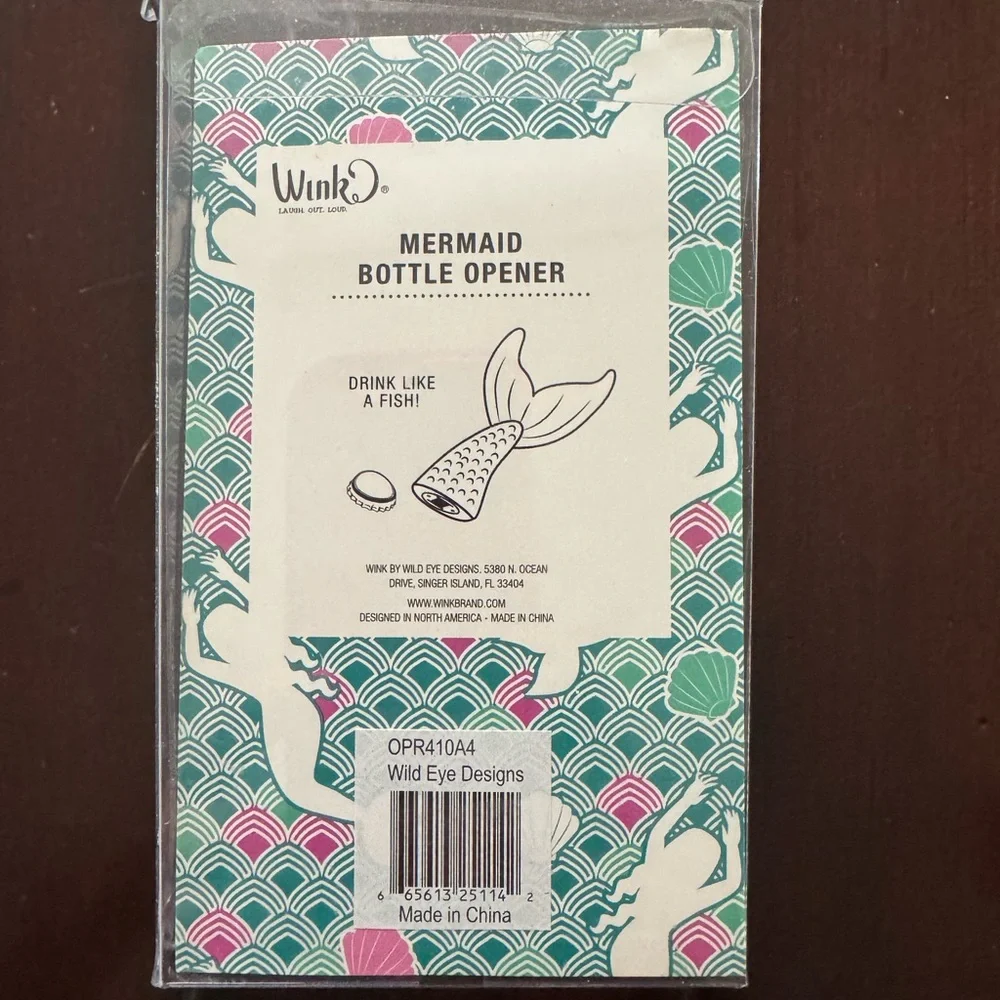 Wink Mermaid Bottle Opener and Wine Stopper Set - Pink and Blue